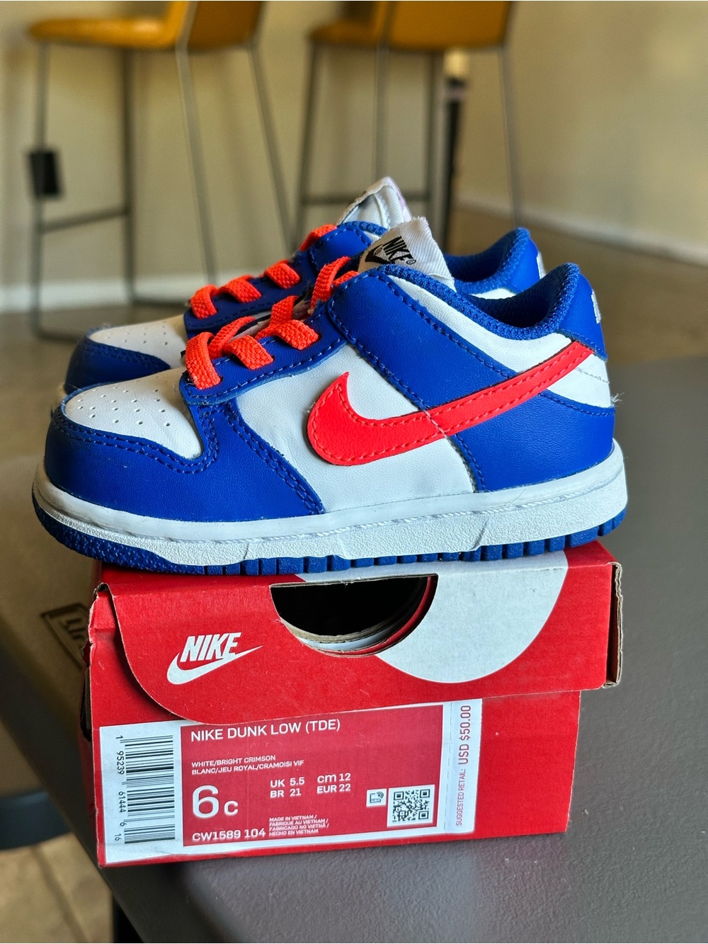 Nike Dunk Low Game Royal Bright Crimson Toddler 6C + OG Box